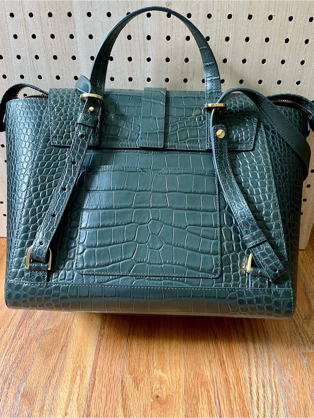 SENREVE Large Maestra Bag β Dragon Forest Green Croc Embossed Leather (NWOT) - Picture 6 of 11